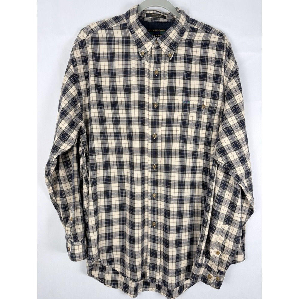 Alexander Julian Colours Mens XL Plaid Button Down Long Sleeve Shirt 100% Cotton